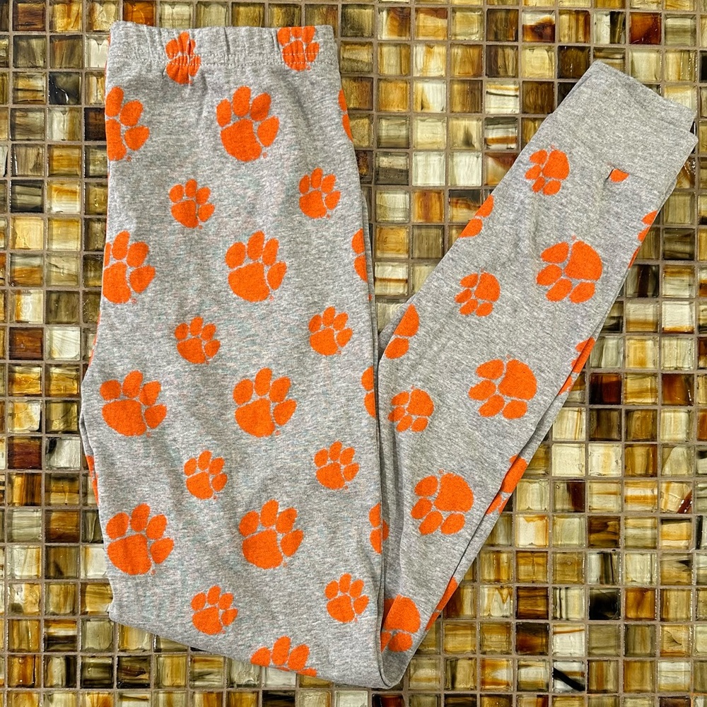 NWOT Youth Girls Heathered Gray & Orange CLEMSON TIGERS Leggings-Sleepwear~Large